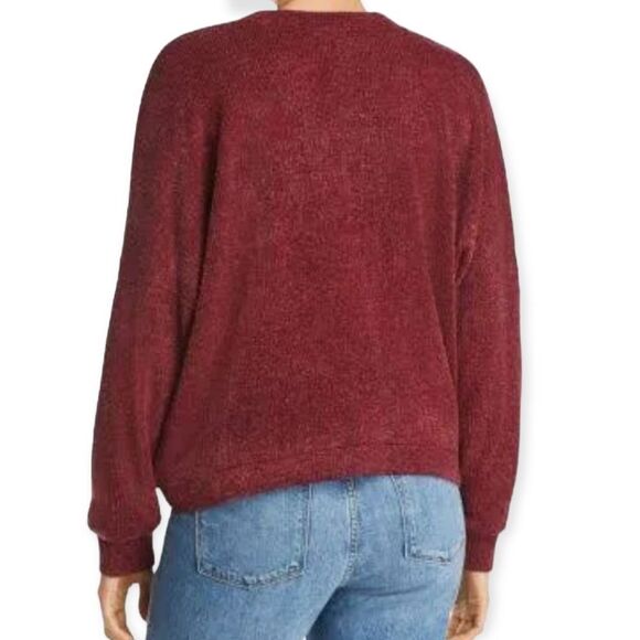 Dark Red V Neck Chenille Knit Sweater by Band of Gypsies NEW - Picture 4 of 4